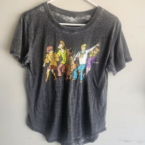 Gray Graphic Scooby Doo T-Shirt with Cartoon Characters Womens Size Med